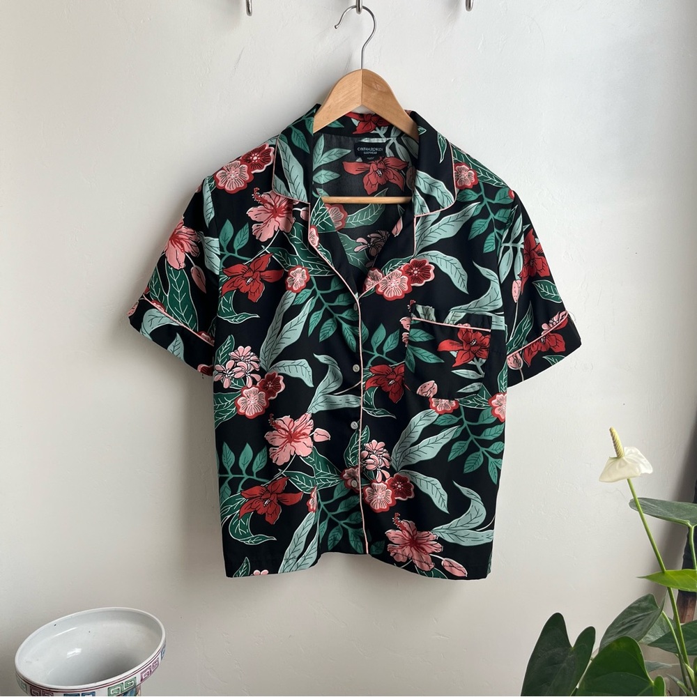 Cynthia Rowley Sleepwear Tropical Print Pajama Top Sz L EUC